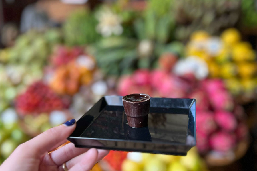 Ginja drink in a chocolate cup